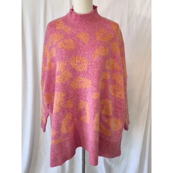New J. Marie Womens Pink Orange Animal Print Knitted Relaxed Sweater Small - Picture 1 of 9